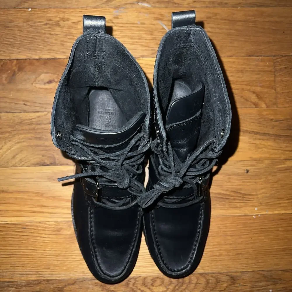 Polo Ralph Lauren Ranger Black Leather Army Boots Men Size 7.5/Women 9